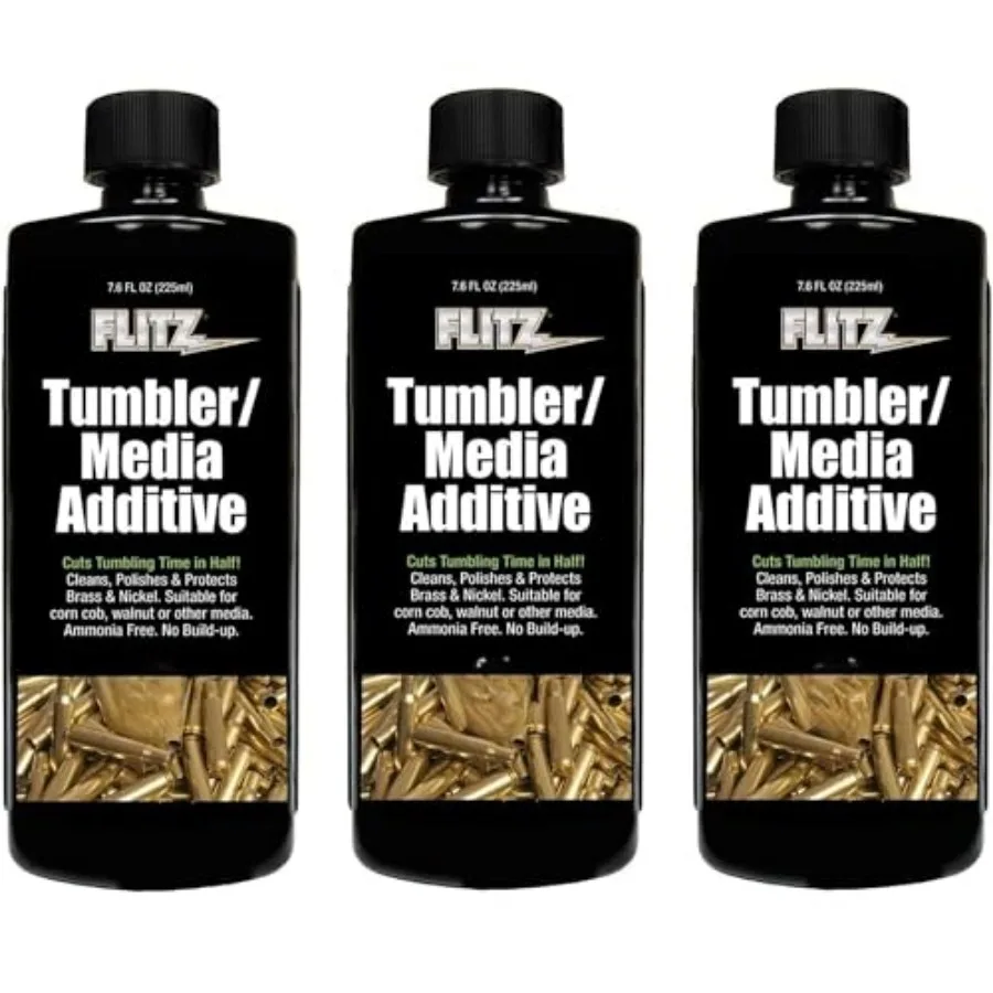 

Tumbler Media Additive - 7.6oz Bottle of USA-Made Brass Cleaner Reloading Liquid for Ammo Copper and All Metals - Ammonia-Free