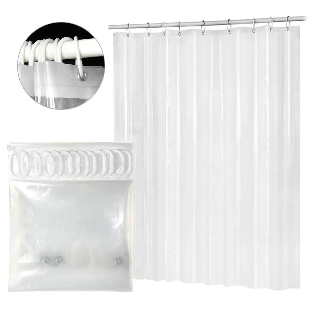 Clear Shower Curtain Waterproof White Plastic Bath Curtains Liner Transparent / Pink Bathroom Mildew PEVA Home Luxury with Hooks