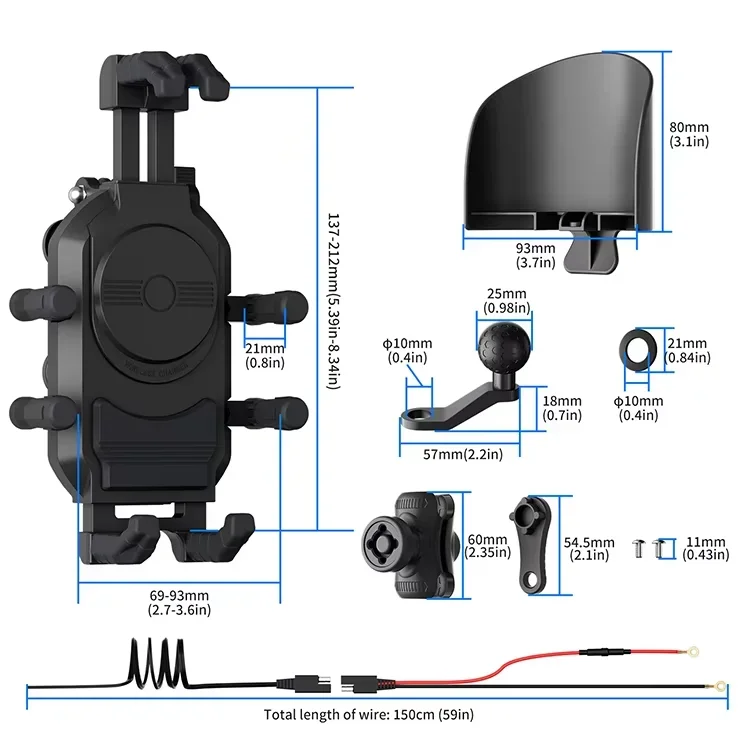 2025 Multifunctional Anti-theft Motorcycle Phone Holder With Wireless Fast Charging and USB Port