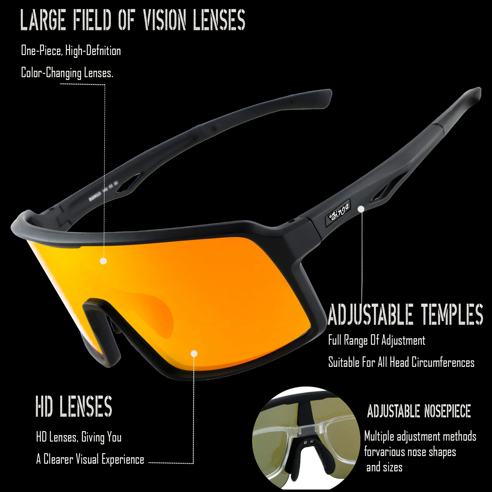 SINGA Photochrome Radsport-Sonnenbrille Sportbrille Rennrad-Brille MTB-Brille für Herren Damen Fahrradbrille Radsport-Brille – Detail 7