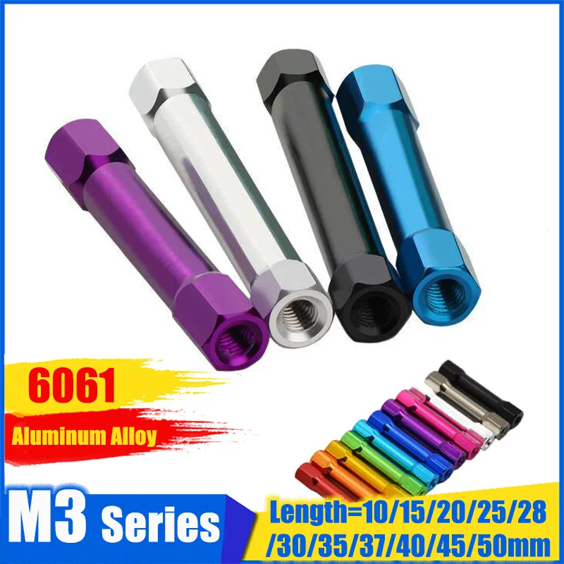 5Pc M3 Series Colorful Aluminum Alloy Hexagon Double-End Threaded Standoff Through Hole Inner Round Support Screw Length 10-50mm