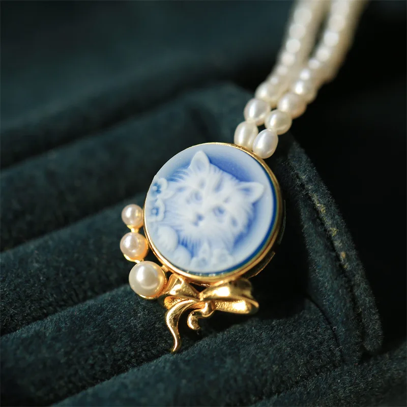 Srebro próby 925 z kamieniem, zawieszka z kotem, agatowa zawieszka z kotem