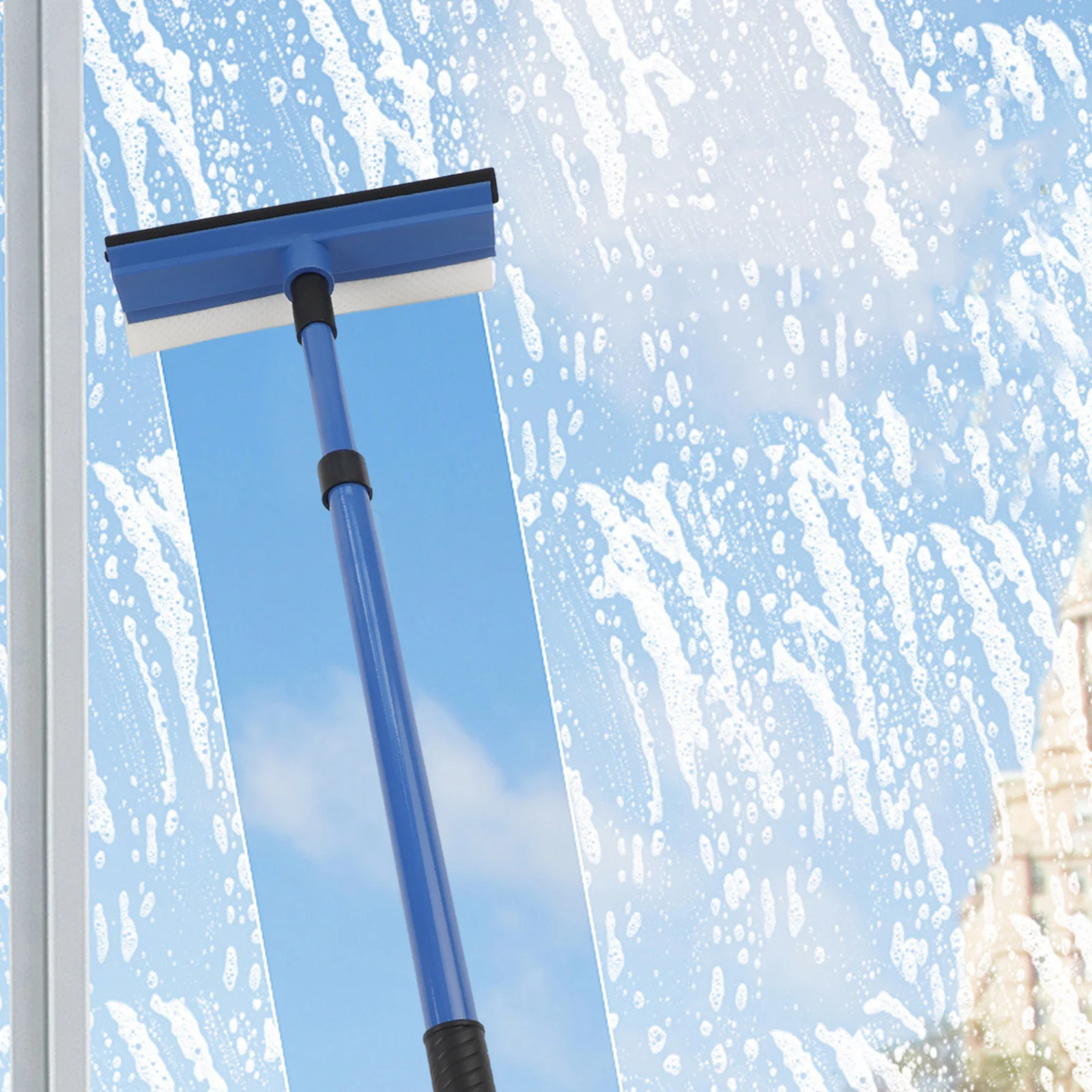 2 in 1 Telescopic Casement Window Squeegee and Sponge Cleaner with Extendable Handle for Easy Reach and Efficient Cleaning