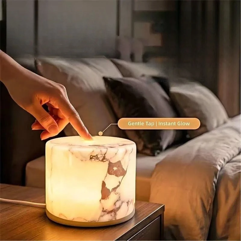 Natural Marble Touch Desk Lamp Modern Luxury Rechargeable Decorative Light for Foyer Porch Counter Bedroom Home
