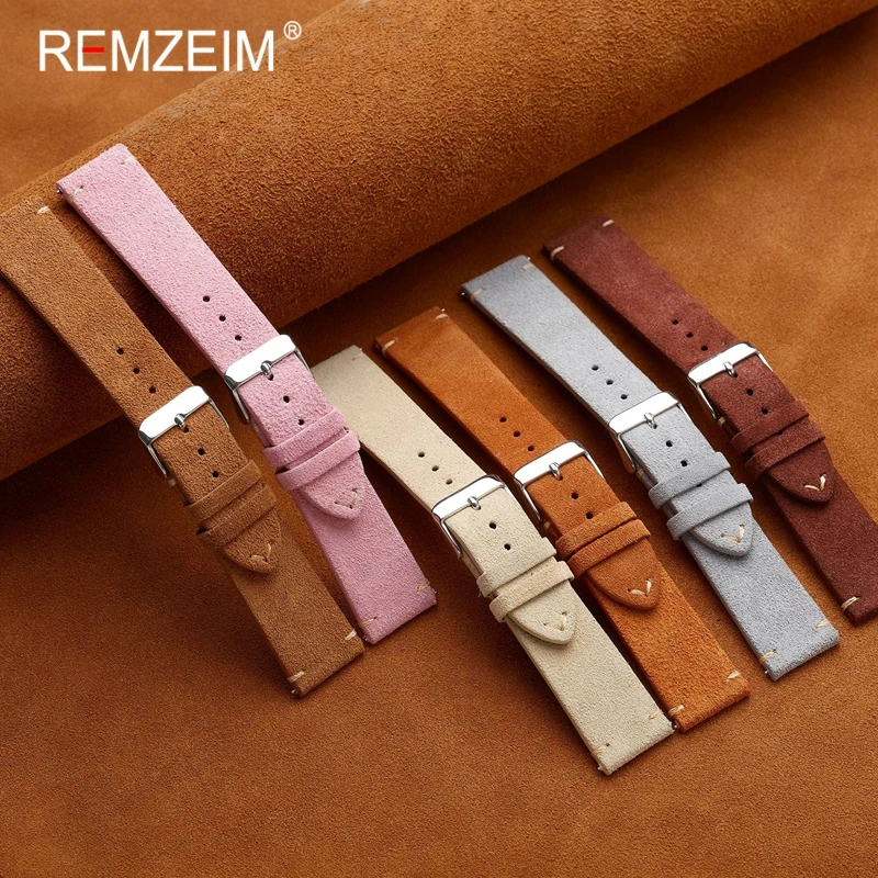 Retro Suede Leather Watch Straps18mm 20mm 22mm Universal Replacement Watch Band Pink Beige Brown Wrist Bracelets