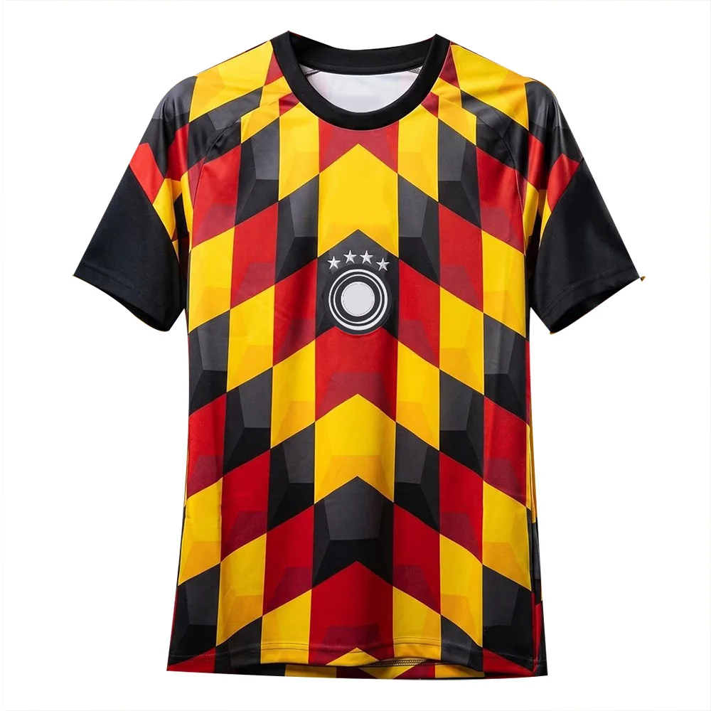 Maillot de football Allemagne 2026 à carreaux noirs, col rond d'été, confortable et respirant, manches courtes, unisexe