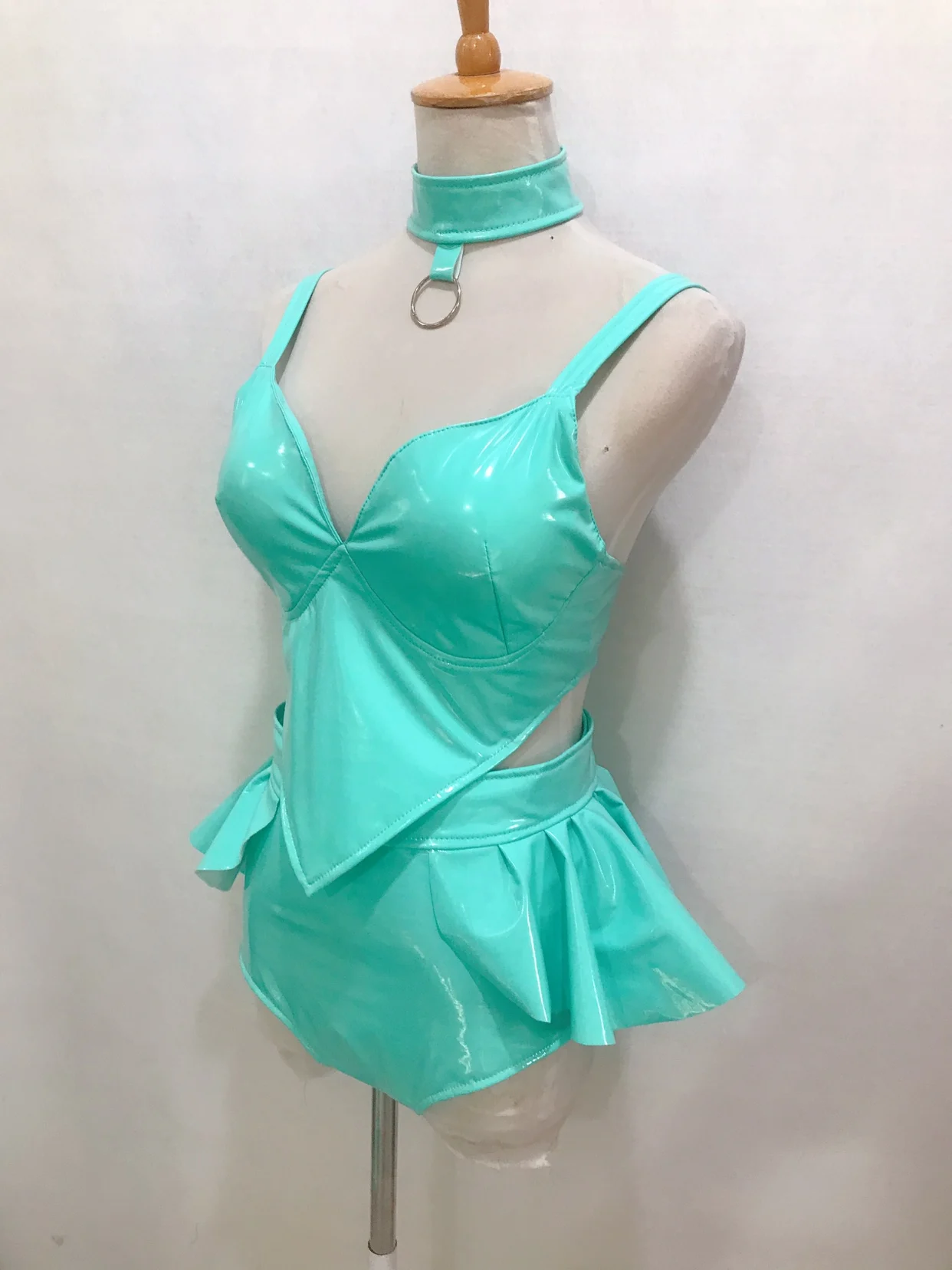 Helle elastische Lack Leder Split Set Nachtclub Bar Urlaub Party Sängerin Führenden Tanz Bühne Sexy Performance Kleid