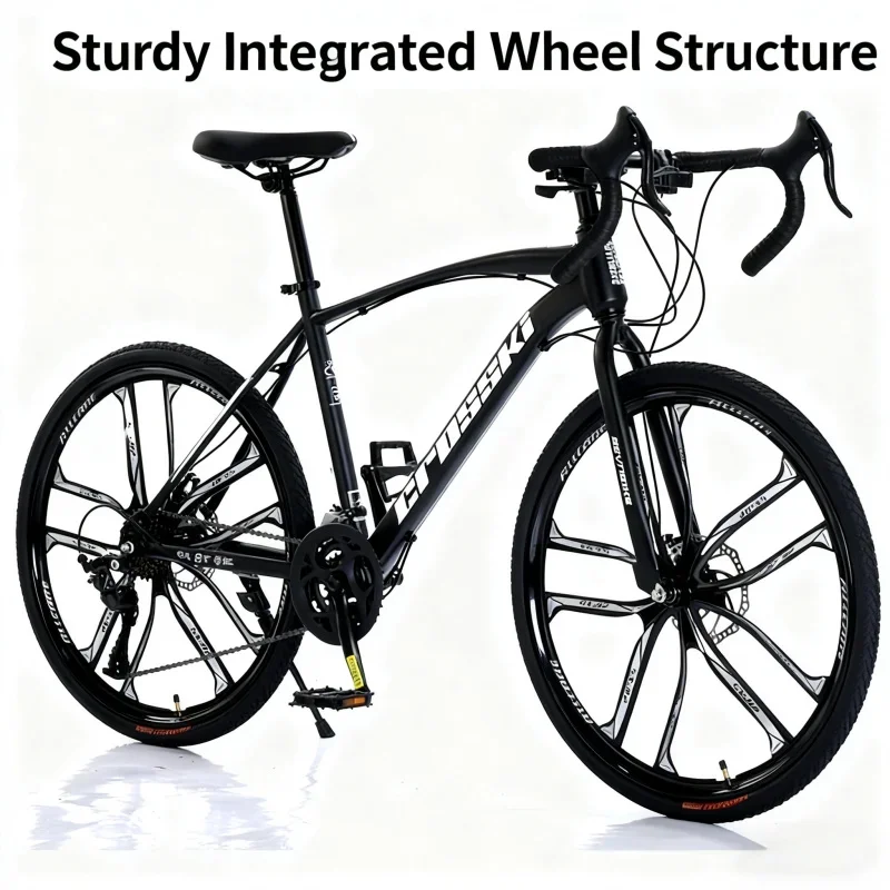 

Yueqi Black10 Integrated Road Bike for Men And Women Adult Racing Bicycle with Bent Handlebar Drop Bars Wheel Design