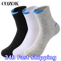 3 Pairs/lot Men's Long Socks Cotton Sweat-absorbent Deodorant Solid Color Sports Socks Casual Breathable Male Socks High Quality