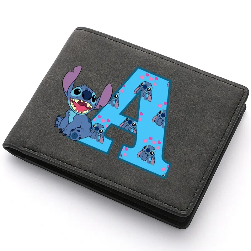 

Disney Stitch 26 letters men's short wallet 2024 new soft leather zipper wallets bank card ID card convenient cash coin purse