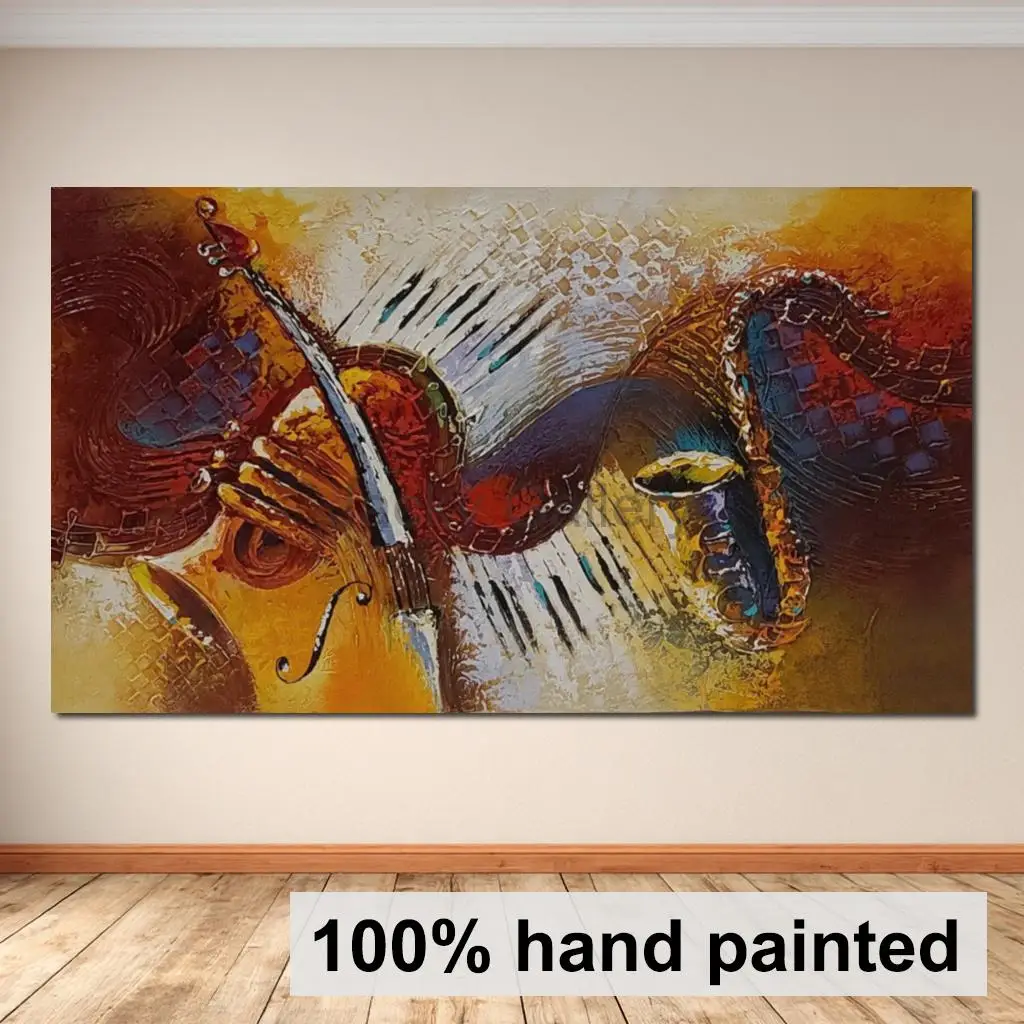 Jazz Instrumental Zeitgenössisches Strukturiertes Ölgemälde 3D Handgemalte Musikalische Leinwandkunst Abstraktes Kunstwerk für Arbeitszimmer Büro