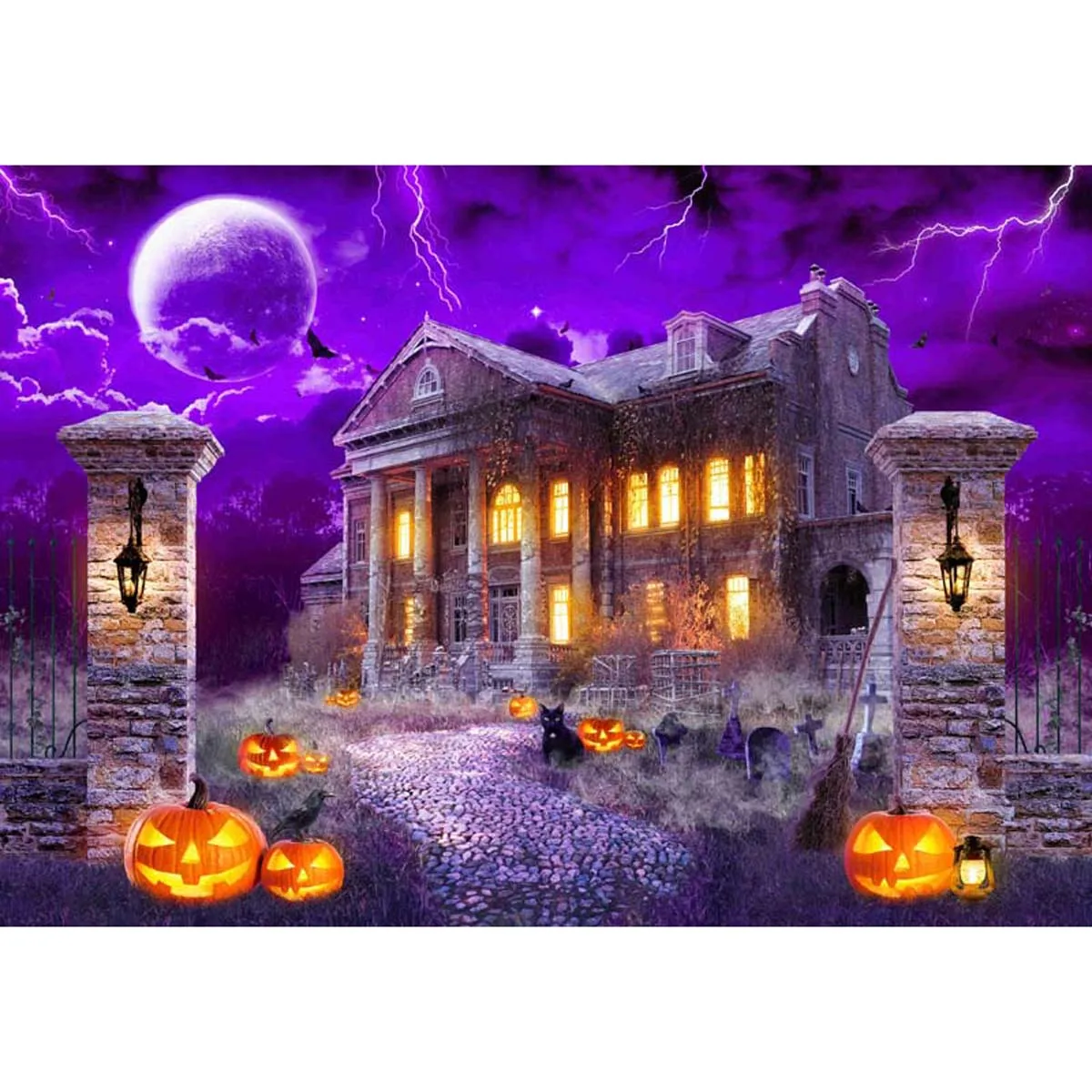 Allenjoy Purple Halloween Haunted House Photo Backdrop