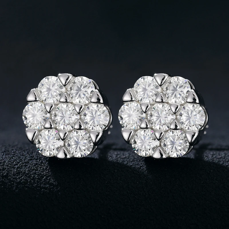 Top Quality 100% 925 Silver Earrings Fashion Classic Round Unisex Moissanite Earring  For Women Jewelry