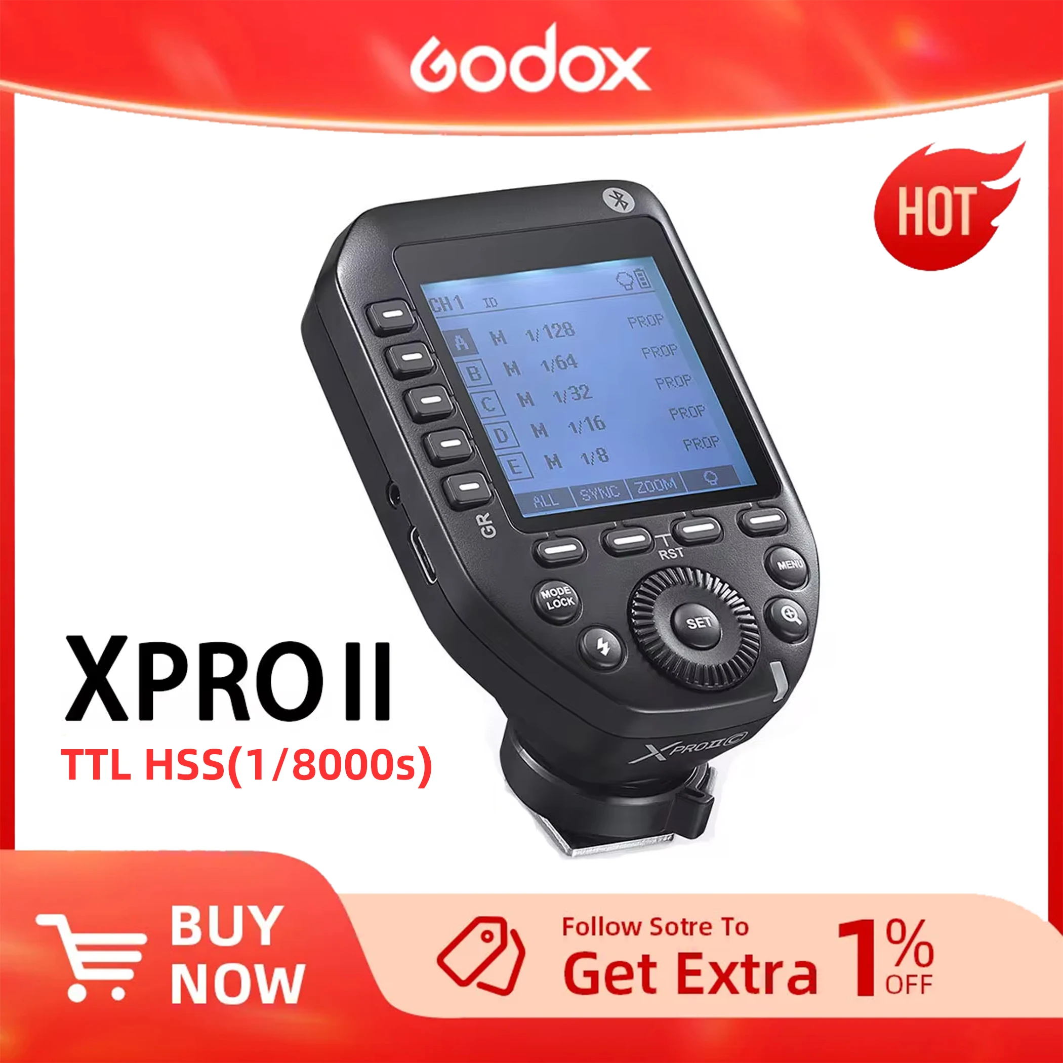 

Godox Xpro II TTL Wireless Flash Trigger 1/8000s HSS TTL-Convert-Manual Function Large Screen for Canon Nikon Sony Olympus Penta