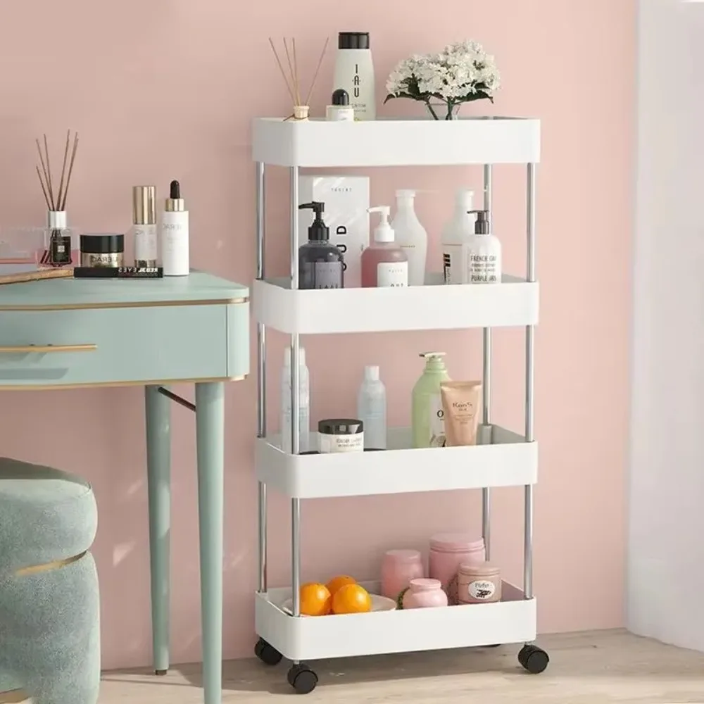 LH 3/4 Tier Mobile Storage Rack Multifunctional Save-Spacing Movable Gap Plastic Bathroom Rack Trolley Organizer with Wheels