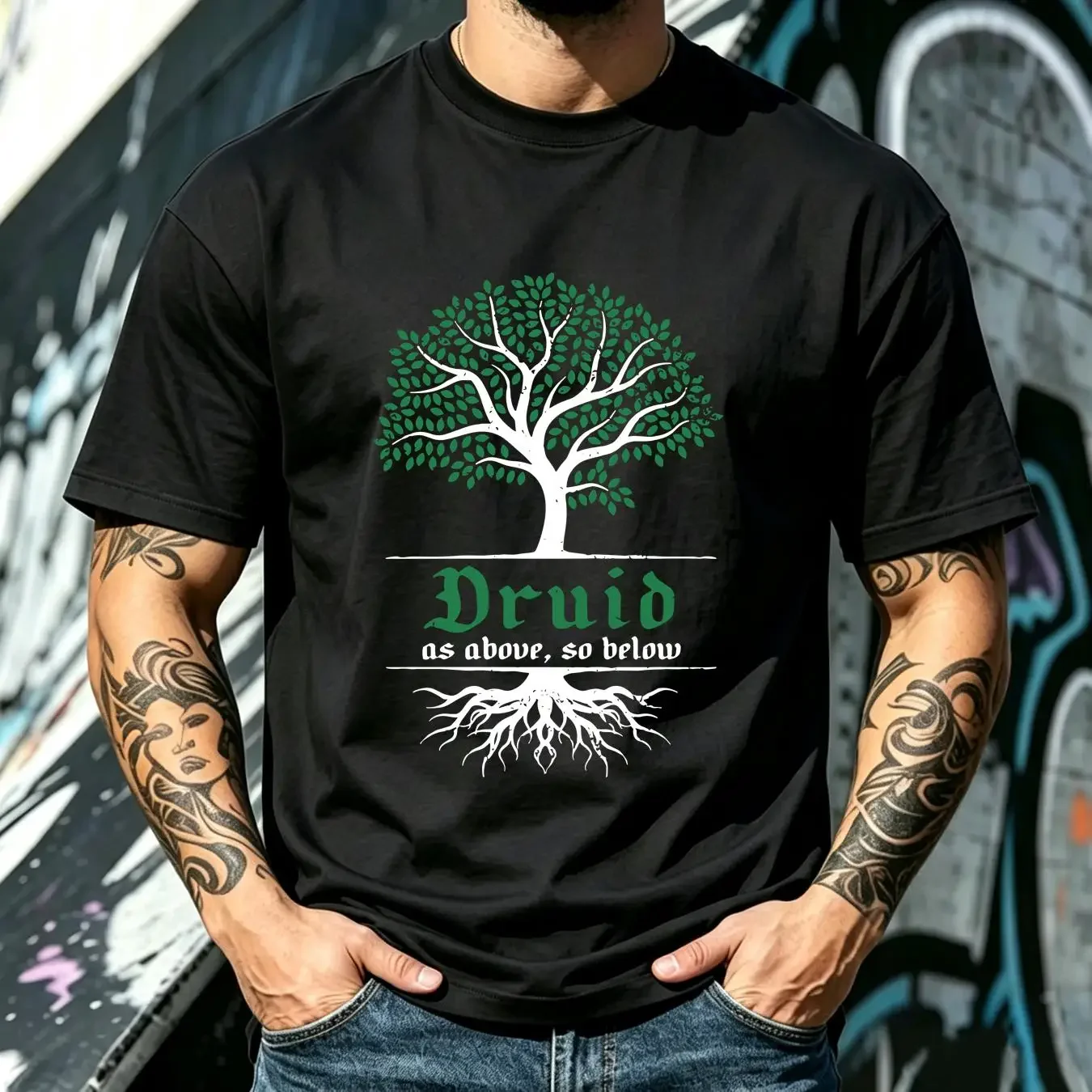 washed T Shirt Druid as Above so Below Nature Lover Fantasy RPG Game for Gamer vintage Washed Top For Everyday Wear fashion