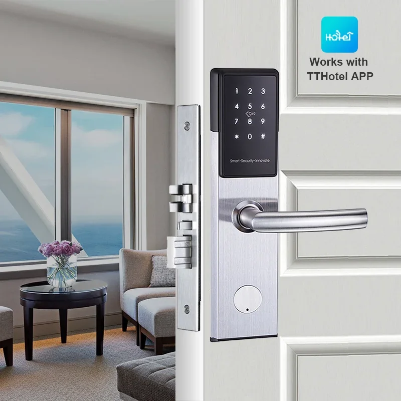 US ANSI Standard Mortise Intelligent RFID Key Card Digital Smart Hotel Door Lock System with TT Hotel WiFi App Free Software API