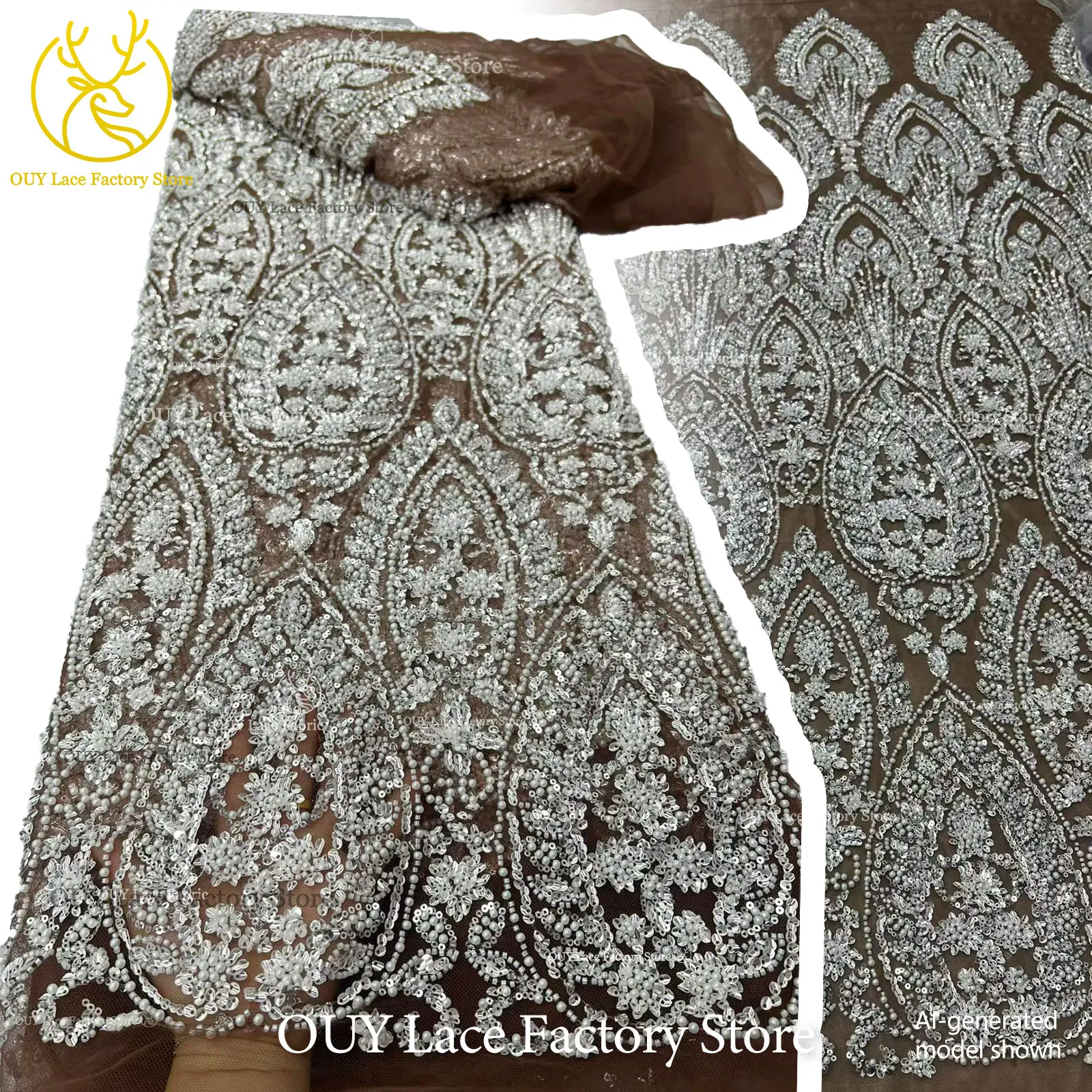 

Nigerian Exquisite Gorgeous Lace Fabric 2026 Luxury African Lace Fabric 5 Yards French Sequins Beaded Tulle Fabric Dress Sewing