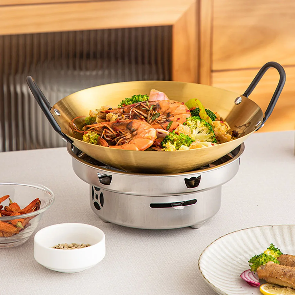 

Stainless Steel Pot Wok Camping Cookware Alcohol Stove Korean Dry Double Ears Thickened Pans Home Use Easy Cleaning Gas