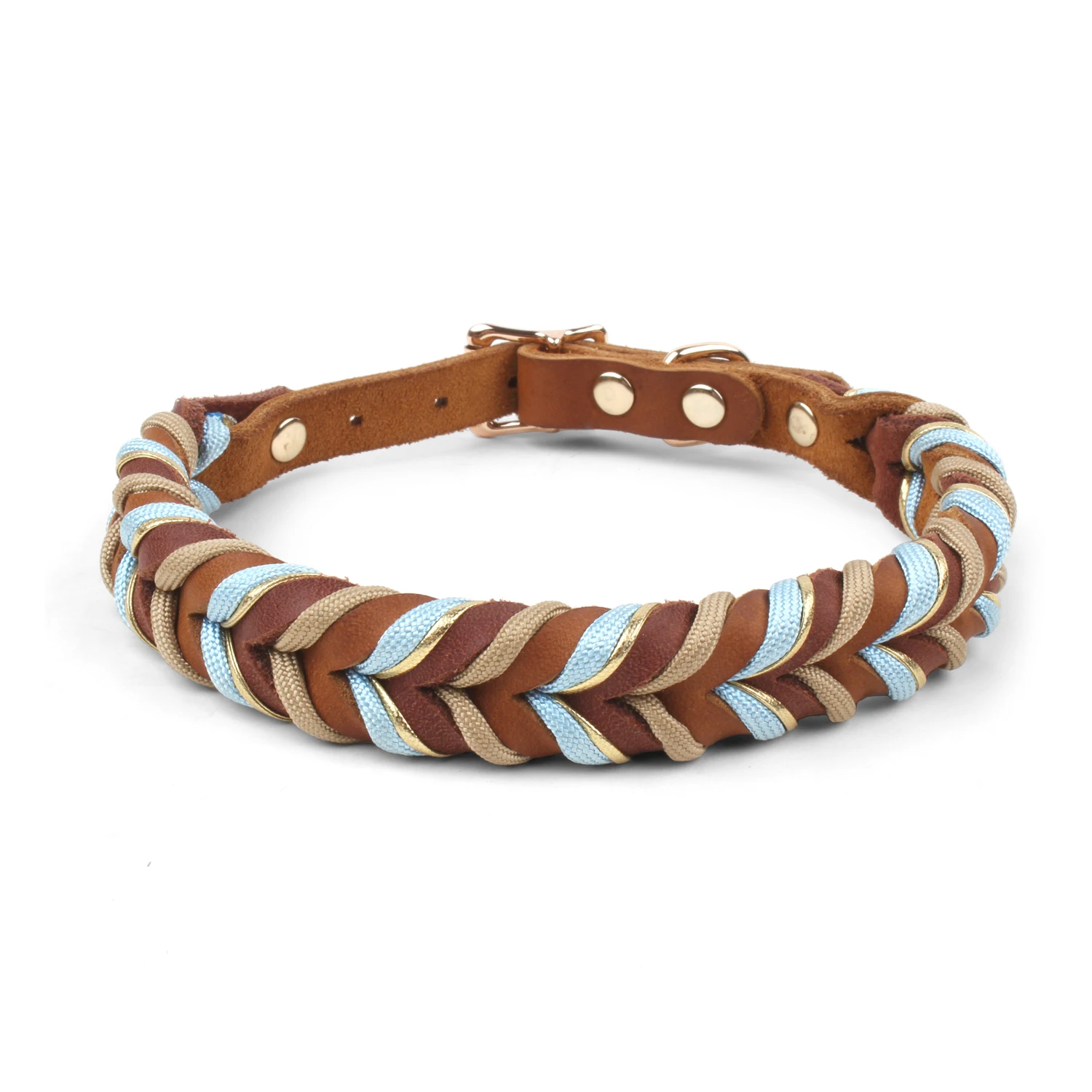 Braunes Leder-Hundehalsband und Leinen, Anzug, gewebte Muster, wunderschönes, langlebiges Nylon, orange Farben, Seil, freihändiges Design, 2026, neu – Detail 18