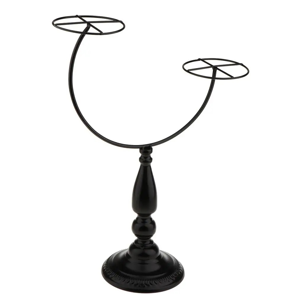 

Metal Hat Holder Display Stand Double Layer Durable Rack for Baseball Cap Wig Shop Home Storage