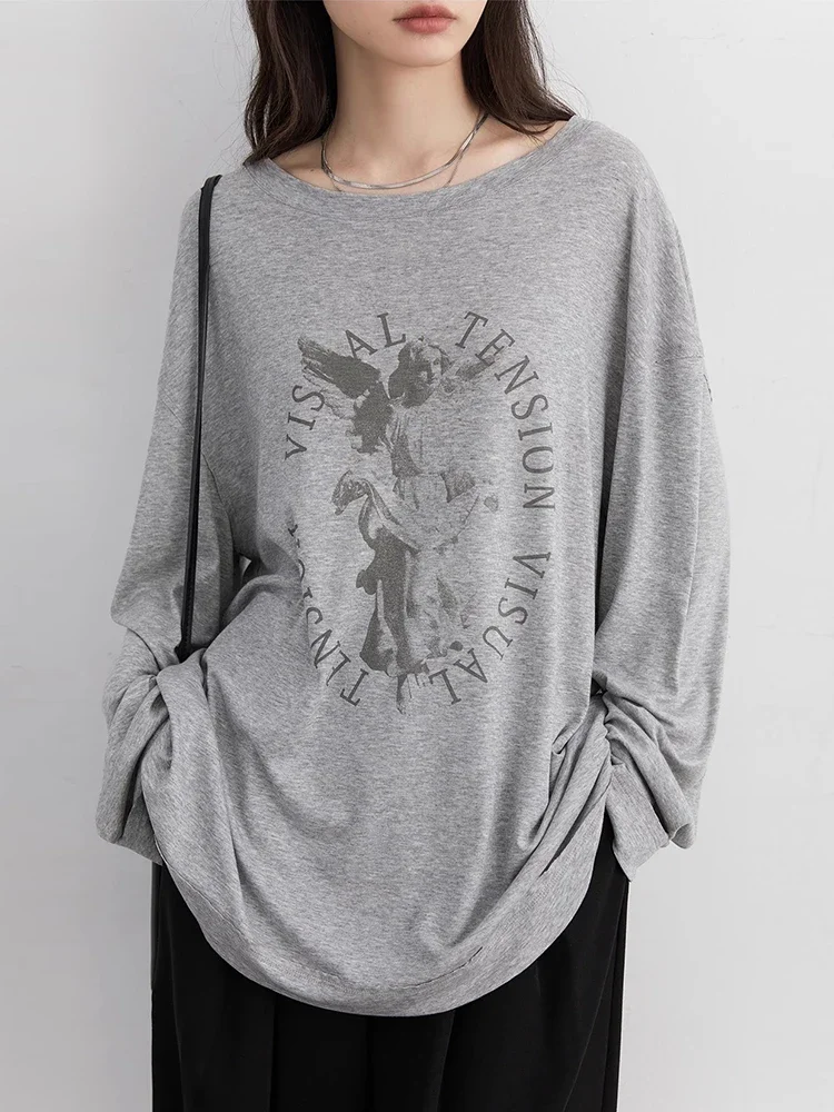 CHIC VEN Women Sweaters New Loose Tencel Letter Printed Female T-shirt O Neck Knitted Pullovers Spring Autumn 2024