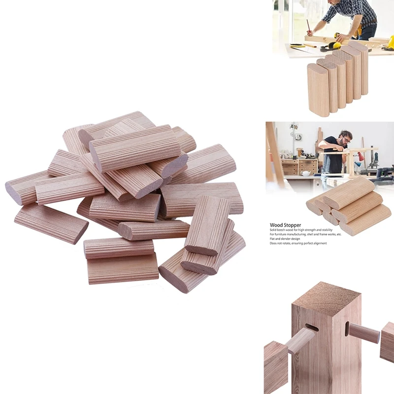 100 Pieces Of 8Mm Domino Wooden Dowel Connectors, Beech Wood Plugs, Woodworking Furniture Splicing Connectors Easy To Use