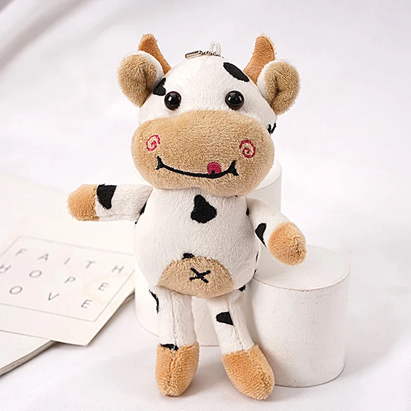 

1pc Girls Gift Plush Cow Toy Keychain Soft Plush Filling Good Elasticity Doll Cute Cartoon Kawaii Black And White Spots Pendant
