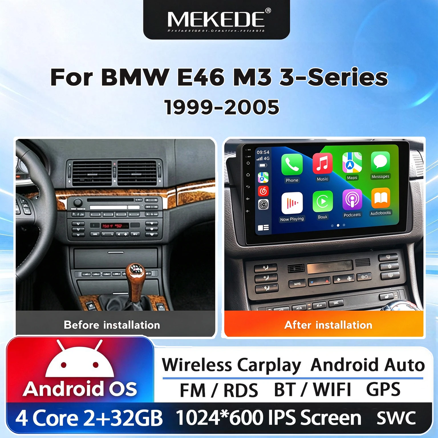 MEKEDE Android Car Radio For BMW E46 M3 3-Series 1999 - 2005 Wireless CarPlay Auto GPS Multimedia Player Stereo Head Unit FM BT