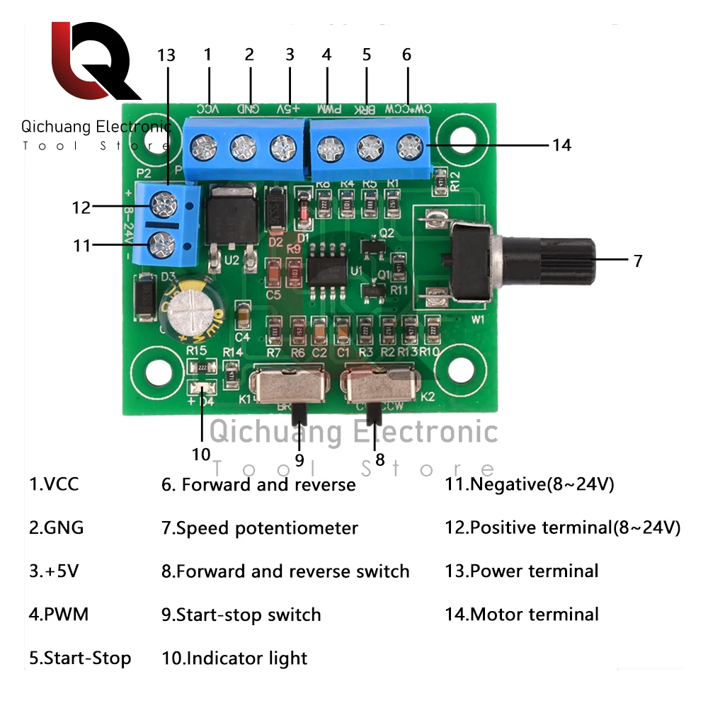 DC8-24V Brushless DC Motor Speed Controller Driver PWM Speed Control Board Pinpoint Regulator Forward And Backward Control 18KHz