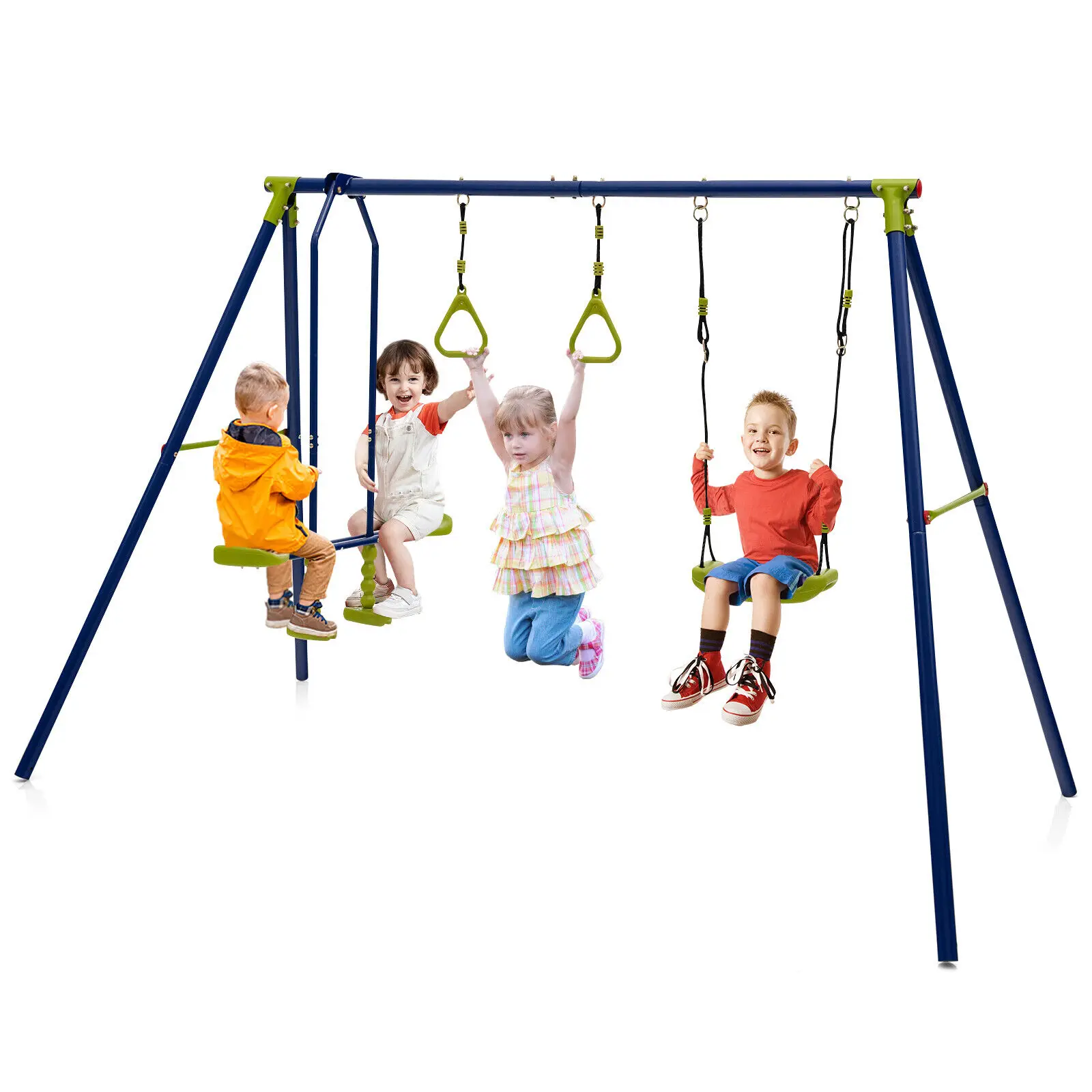 

Babyjoy 440 lbs Swing Set 3-in-1 Kids Swing Stand w/Swing Gym Rings Glider for Backyard