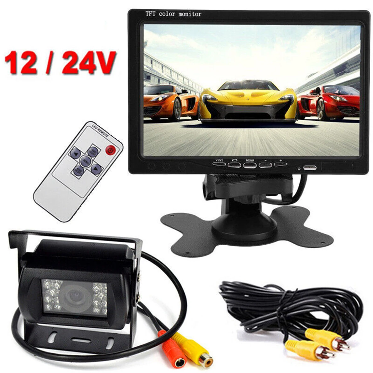 

Vehicle IR Rear View Backup Camera 7" Reverse Monitor Kit Bus Truck Caravan RV