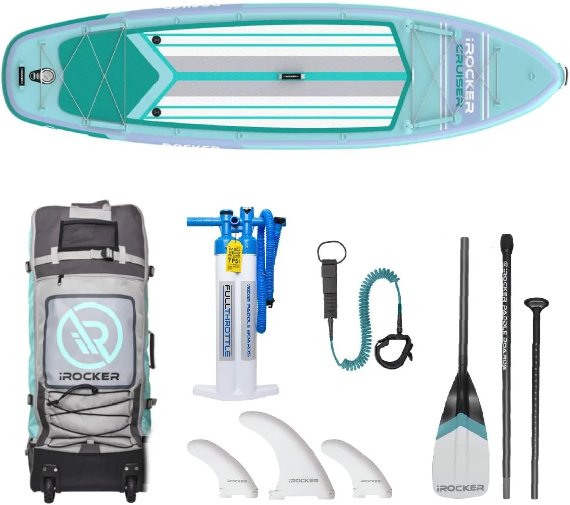 Cruiser Tabla de Paddle inflable de pie, extremadamente estable, 10 '6 "de largo, 33" de ancho, 6 "de grosor, SUP Premium con bolsa de rodillo