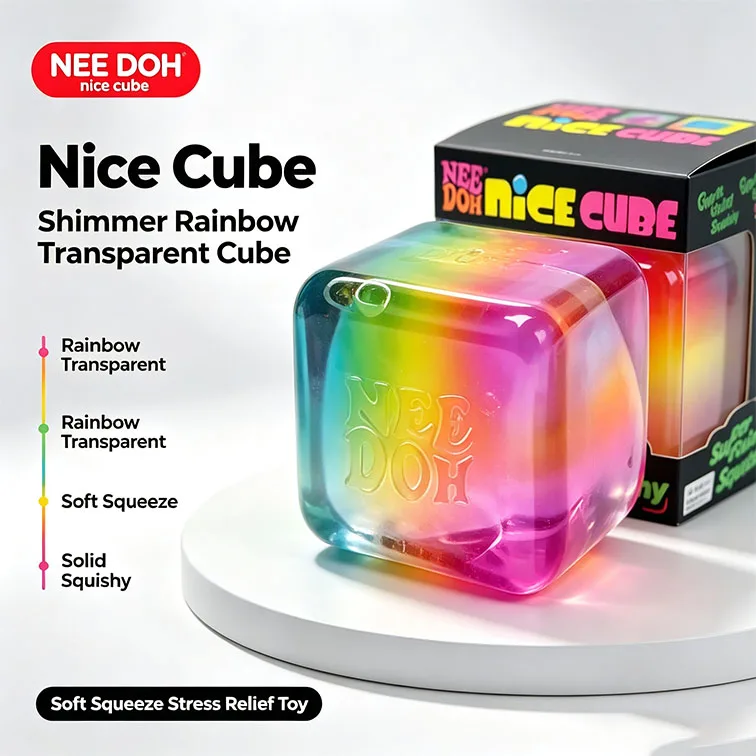 NEEDOH Rainbow Transparent Cube Squeeze Toy Decompression Gadget Stress Relief Fidget Toy For Anxiety Calming And Stress Release