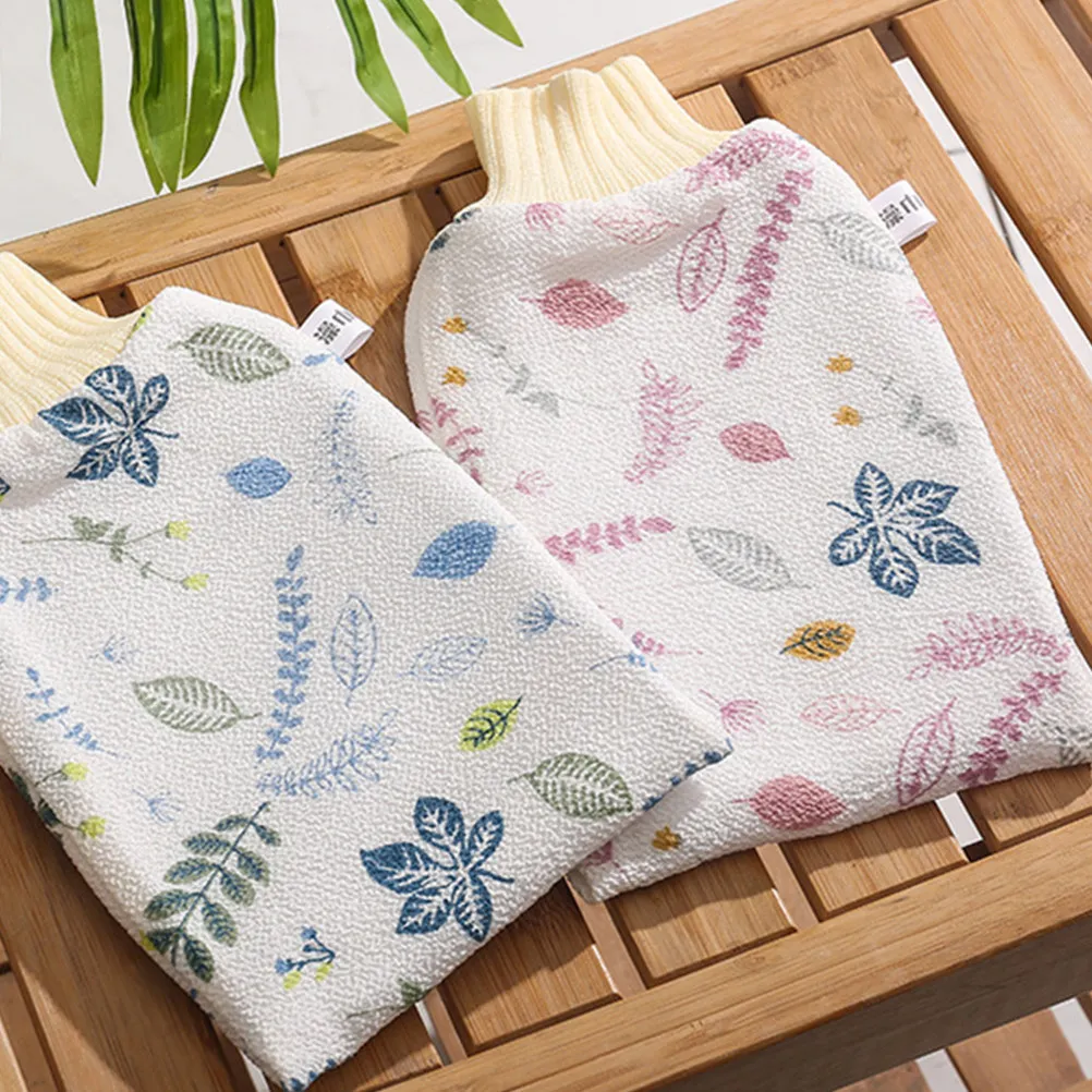 

2pcs Shower Gloves Bath Mitts Exfoliating Body Mud Removal Viscose Cleansing Pink Blue Adult Travel Size Portable Storage