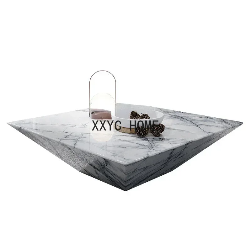 Simple Furniture Living Room Designer White Creative Square Natural Marble Tea Table