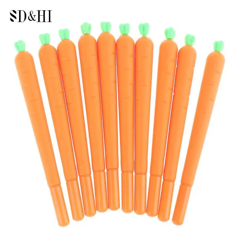 

10pcs/lot Carrot Gel Pen Black Ink Roller Marker Pen Cute Carrot Shape Cute Pen Cute Stationery Students Writing Tools 0.5mm