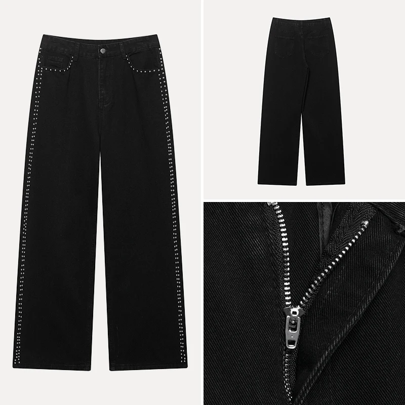 

Прямые джинсы с низкой талией, женские джинсовые брюки с серебряными точками и украшением, Новое поступление лета, бренд Z