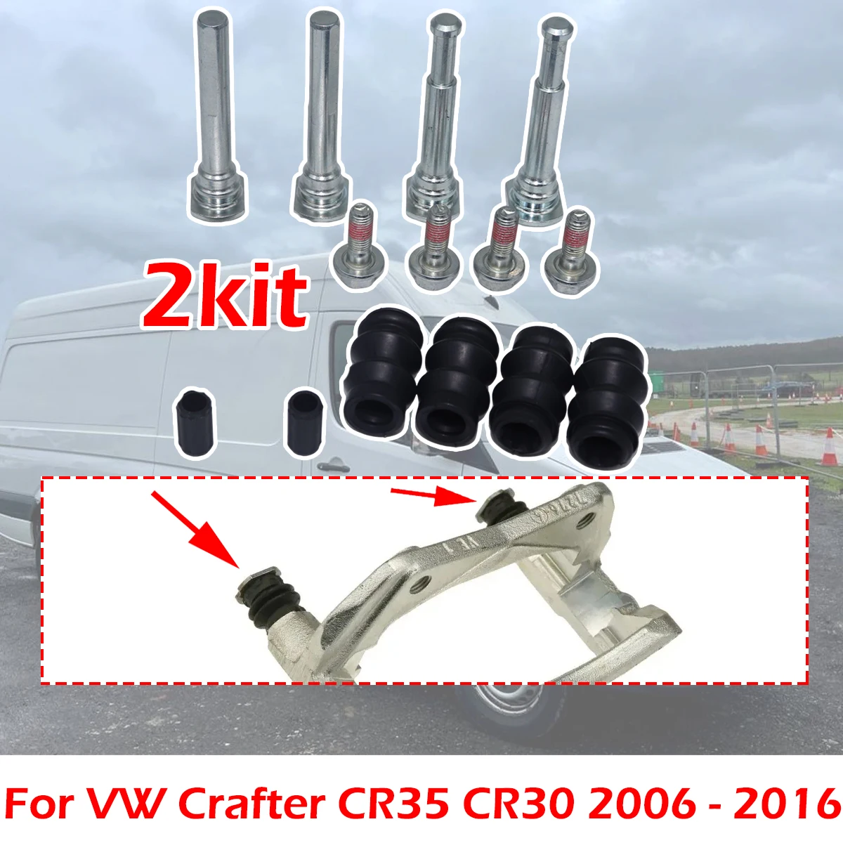 

14PC rear Brake Caliper Slider Guide Pins Bolt Kit For VW Crafter CR35 CR30 06-2016 Left Right Disc Housing Bellows Sleeve Seal