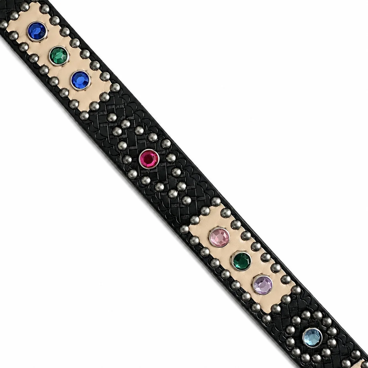 Metal Carved Rivet Belt with Rhinestones and Colored Stones Heavy-duty Leather Waist Belt High-texture Accessory Matte Starry