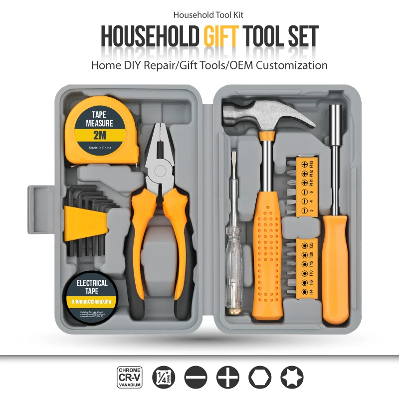 24 Pcs Household Tool Combination Set Portable Storage Case Multifunctional Hardware Tape Measure Heavy Duty Tool Kit Hand Tools