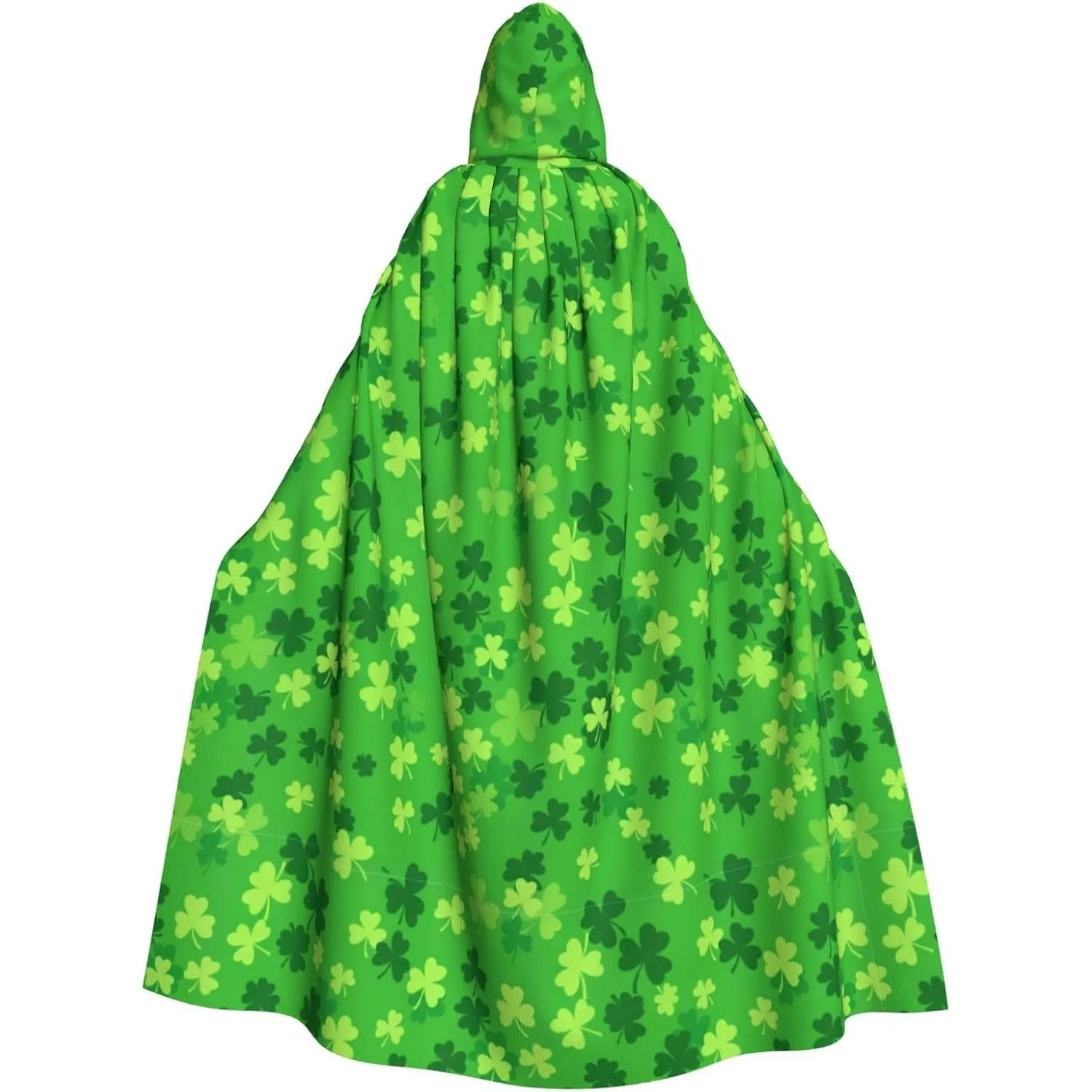 Wizard Witch Hooded Cloak Unisex Cape Green Shamrocks St Patricks Day Full Length Polyester Robe for Halloween Christmas