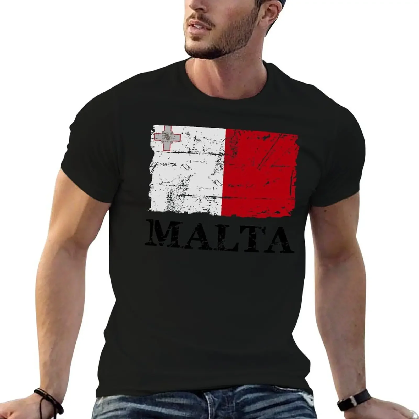 Flag of Malta - Vintage Look T-Shirt vintage clothes graphic shirts plus size tops anime men t shirt