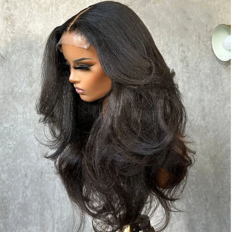 

Объемная волна, супер мягкая двойная текстура, странный прямой парик из кружева спереди, синтетический предварительно выщипанный парик яки, длинные волны 26 дюймов, плотность 180