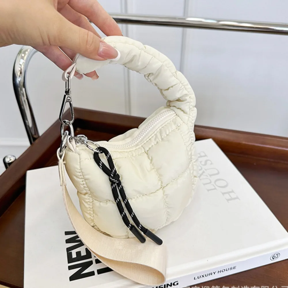 Fashion Solid Color Cloud Pleated Coin Purse Quilted Mini Handbag Bag Pendant Korean Style Purse Key Bag