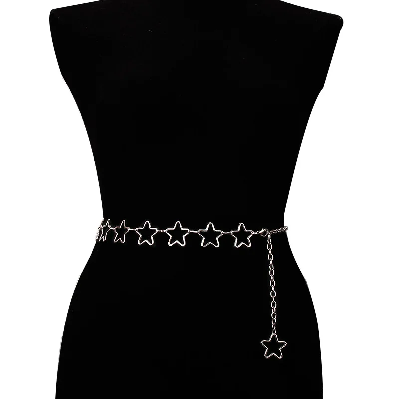 Women's Fashion Waist Chain High Waist Silver Narrow Metal Chain Star Waist Chain Corset Dress Chain Belt