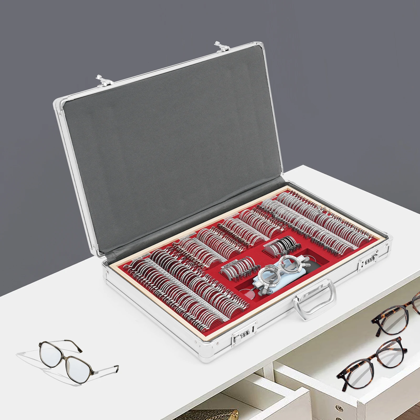 266 Pcs Professional Optometry Trial Lens Set – Complete Refraction Kit with Trial Frame, Sphere/Cylinder/Prism Lenses, Metal Rim Case, Portable Vision Tester for Glasses Prescription & Eye Exam