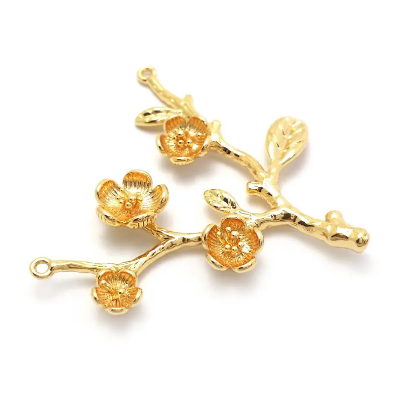 18K Gold Color Brass Plum Lotus Flower Branch Charms Pendants High Quality Diy Jewelry Making Supplies Necklace Accessories