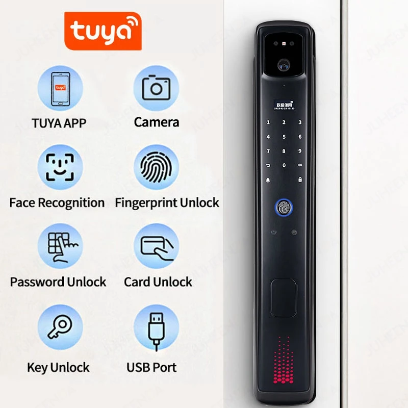 3D Face Recognition Electronic Door Lock Security Camera Monitor Intelligent Fingerprint Password Biometric Smart Tuya Wifi Lock