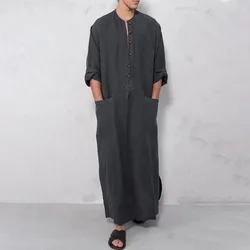 Jubba thobe árabe islâmico kaftan men linho algodão sólido manga curta com capuz robes dubai médio oriente muçulmano roupas abaya homme